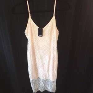 Peachy cream and lace dress, knee length